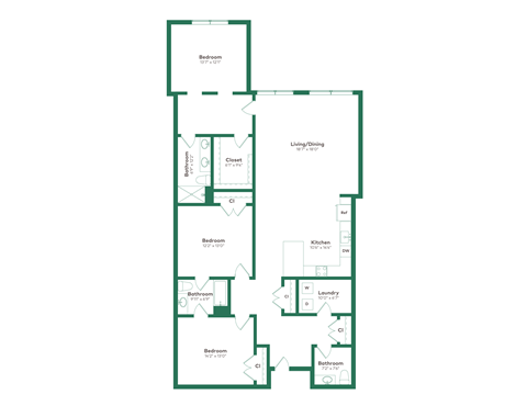 Floor plan for 3 beds, 2.5 baths, 1988 sqft